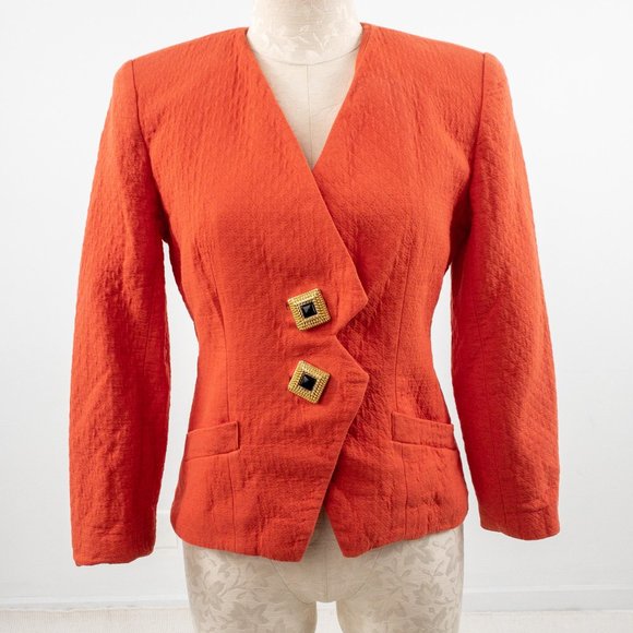 Vintage 80s S/M Quilted Blazer Jacket Orange - Picture 10 of 11
